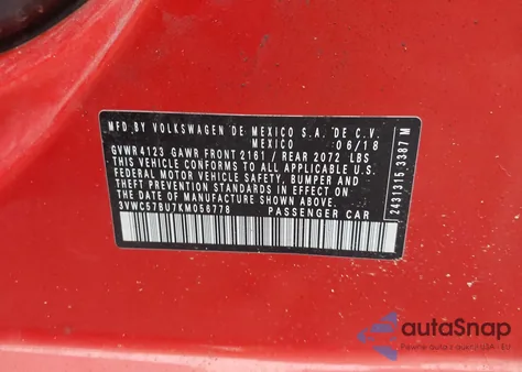 2019 Volkswagen Jetta 1.4T R-Line/1.4T S/1.4T Se z USA, uszkodzony, nr VIN 3VWC57BU7KM056778